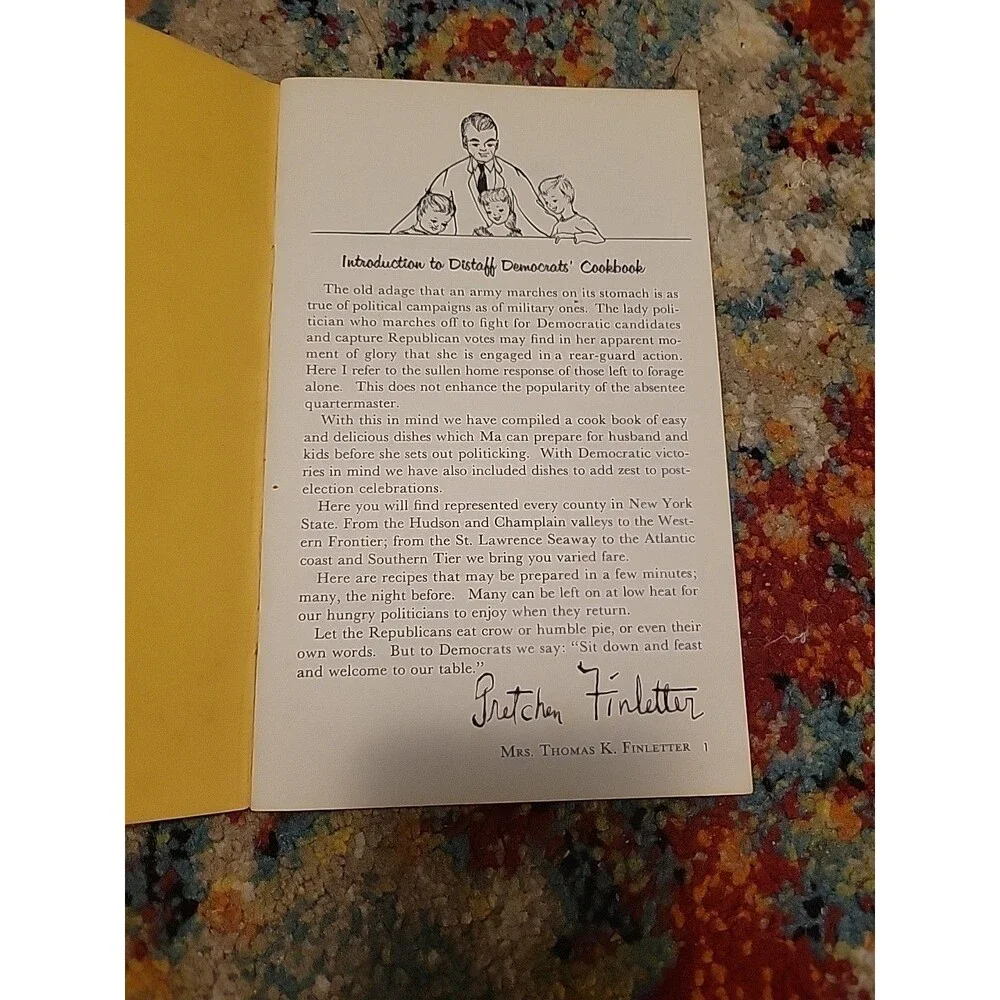 RARE Vtg Distaff Democrats' CookBook 1958 Recipes NYC NY Eleanor Roosevelt FDR